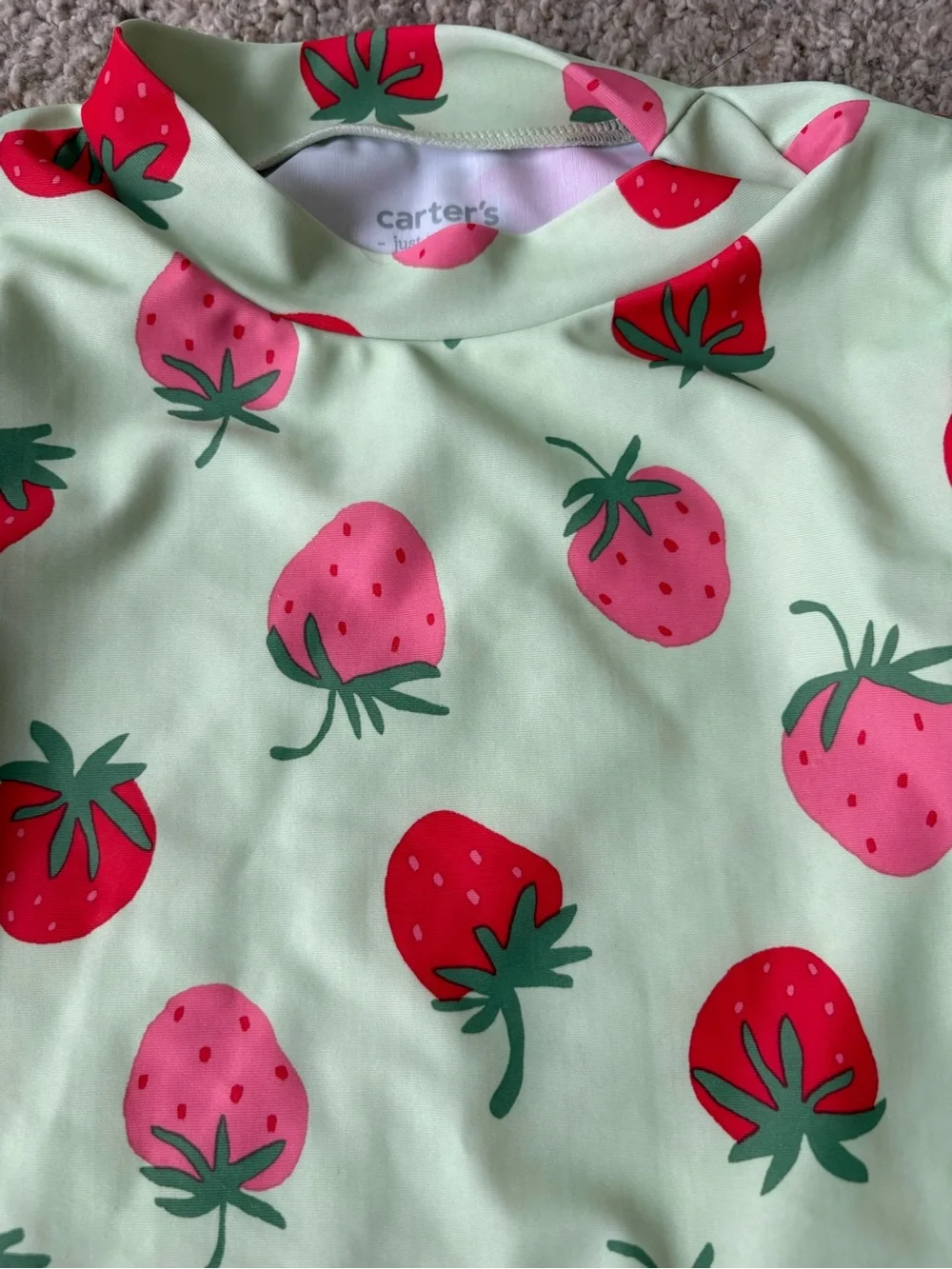 Carters Baby Toddler Girl Swimsuit 4T Rashguard Bottoms Strawberry Pink Green